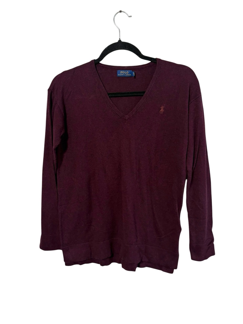 Polo Ralph Lauren Women’s Small Maroon V Neck Sweater Preppy Classic Knit